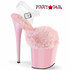 FLAMINGO-808FUR, 8 Inch Heel Ankle Strap Sandal with Baby Pink Fluffy Faux Fur