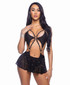 R-6668, Black Mesh Mini Skirt with Rhinestones View With Body Suit R-6683