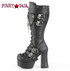 Demonia CHARADE-230, 4 Inch Chunky Heel Knee High Boots with Chain and Skull