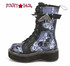 Demonia EMILY-352-PT, 2 Inch Platform Ankle Boots with Dead Moth Print