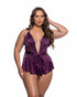 R-LI867Q, Satin and Lace Plus Size Romper By Roma