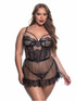 R-LI839Q, Plus Size Scalloped Eyelash Lace and Mesh Babydoll By Roma