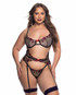 R--LI841Q, Plus Size Rose Design Garter Set By Roma