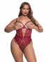 R-LI709Q, Plus Size Open Cup and Crotchless Teddy Color Wine By Roma