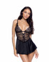 R-LI838, Black Stain and Lace Babydoll By Roma