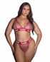 PBLI185Q, Plus Size Red Rhinestones Fishnet Bikini Set By PlayBoy