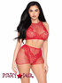 LA81678, Red Lace and Net Crop Top and Bottom By Leg Avenue
