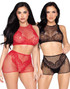 LA81678, Lace and Net Crop Top and Bottom By Leg Avenue