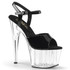 ADORE-709, 7 Inch Platform  Ankle Strap Sandal Black Faux Leather/Clear