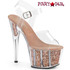 ADORE-708G, 7 Inch Ankle Strap Rose Gold Glitter Filled Bottom