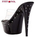 Ellie Shoes | 609-Harmony 6" Platform with Rhinestones Clear/Black Back View