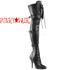 Pleaser | Seduce-3028, Lace up Black Faux Leather Thigh High Boots