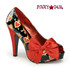 Pin-Up Couture | Bettie-13, Open Toe Pump with Bow Black Pat-Red Satin