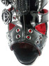 Crimson,  5 Inch Spinal High Heel Cage Boots Close Up Front View by Hades Shoes