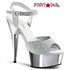 Delight-609G, 6 Inch Glitter Ankle Strap with Silver Chrome Platform by Pleaser