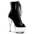 Pleaser | Adore-1021, 7 Inch Peep Toe Lace-up Ankle Boots color Black/Clear