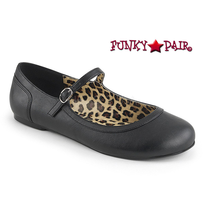 Pink Label | Anna-02, Adult MaryJane Ballet Flat Size 9-16 Color Black Faux Leather