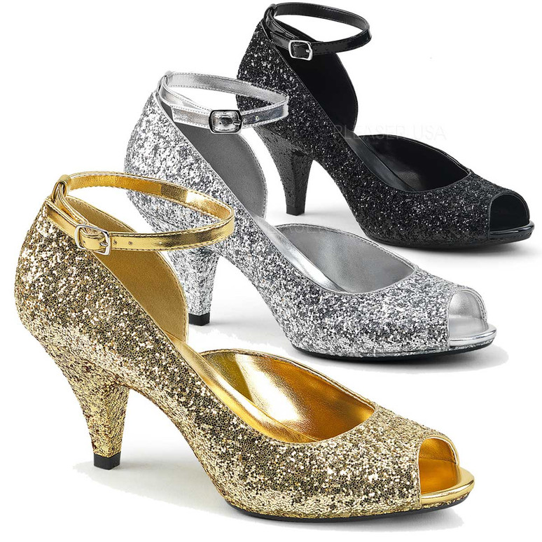 3 Inch High Heel Glitter Ankle Strap Pump