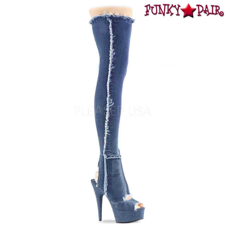 denim thigh high heels