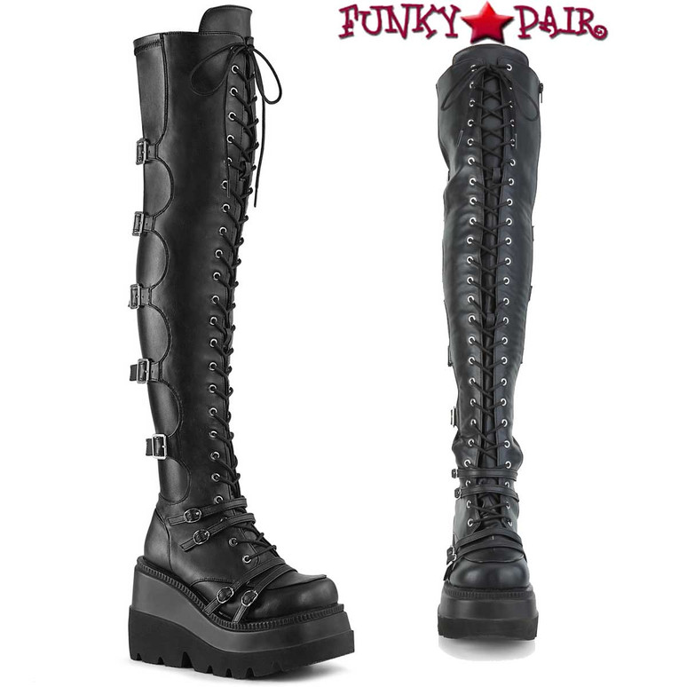 Demonia | SHAKER-350 Wedge Thigh High 