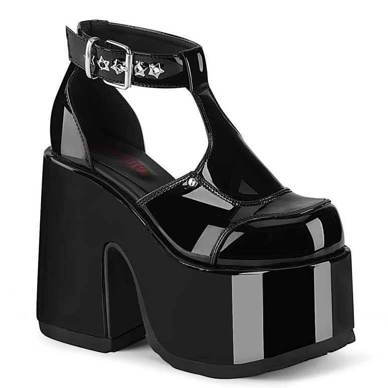 Demonia CAMEL-103 Platform T-Strap Sandal 12 / Blk Vegan Leather