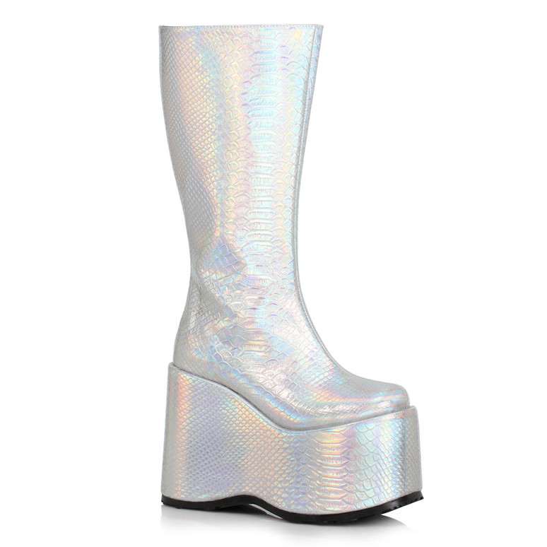 silver platform gogo boots