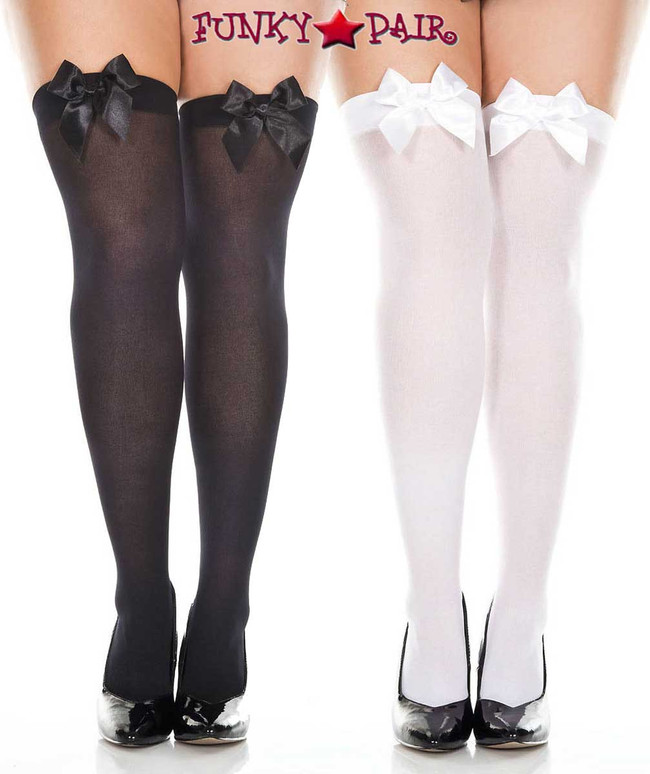 THIGH HIGHS WHITE PINK BOW FANCY DRESS PANTYHOSE ACCESSORY BO PEEP 70 DEN