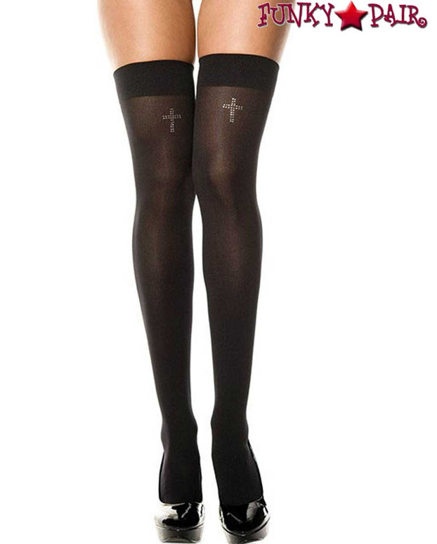 Rhinestones Cross Thigh High Stockings