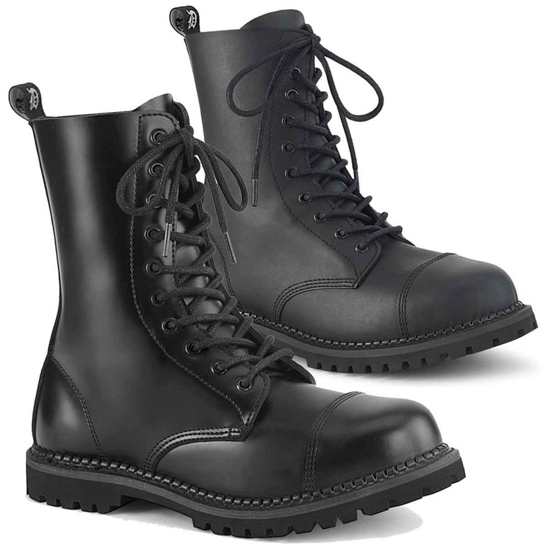 Demonia Men's Riot 10 Steel Toe Ankle Boot, Black Vegan Leather