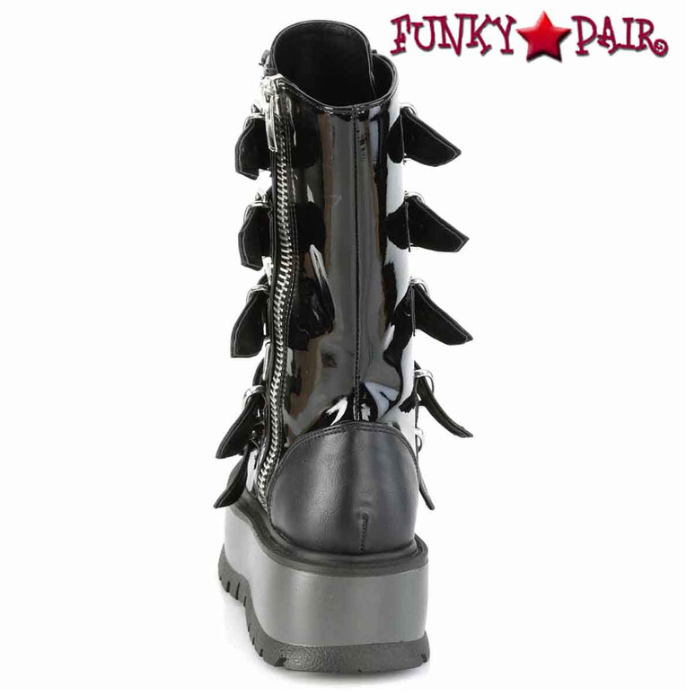 Demonia - Womens SLACKER-160 Boots Black Pat-vegan, Size-9