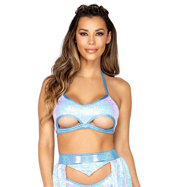 One Piece Sequin Haltered Cutout Top