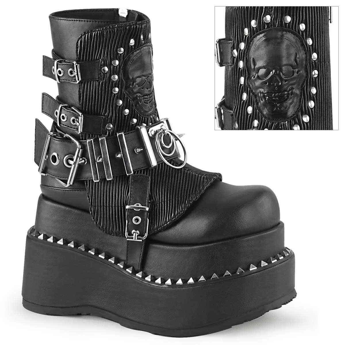 BEAR-150, Tiered Pyramid Studs Platform With Skull Patch Boots By 