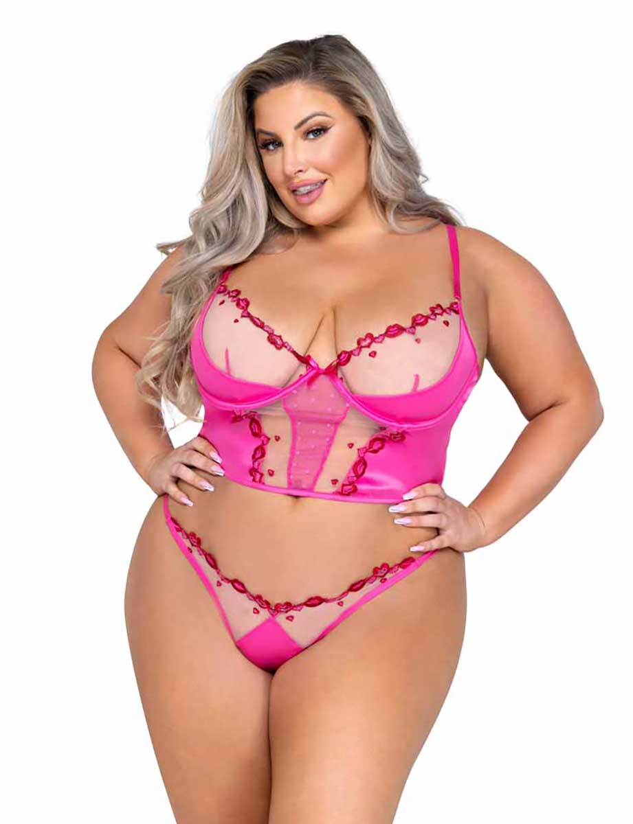 R-LI540Q, Plus Size Kiss & Tell Long Line Bra Set