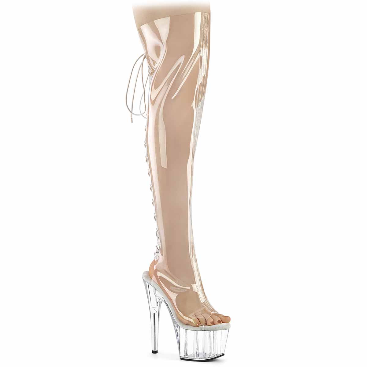 Pleaser | Adore-3019C, Clear Thigh High Boots