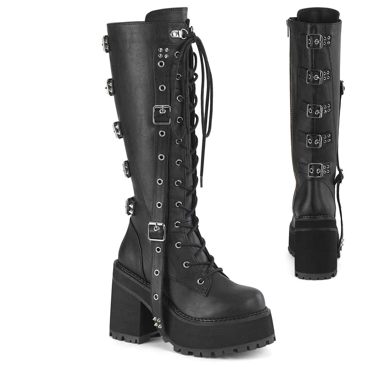 ASSAULT-218, 4.5 Inch Block Heel Knee Hight Boots