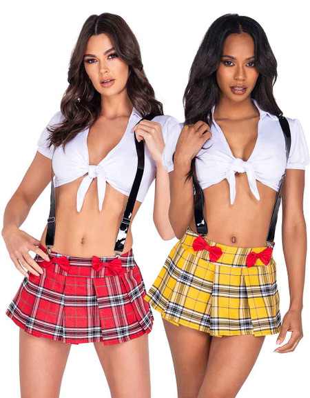 School Girl Costume with Plaid Top & Skirt Set - Sassy Nostalgia Remix