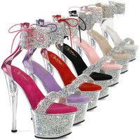 SKY-327RSI, 7" Ankle Cuff Rhinestones Platform Sandal By Pleaser