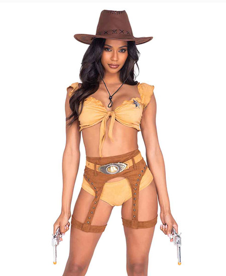 Wild West Faux-Leather Lingerie Set Costume
