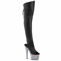 BEJEWELED-3019MS-7 Rhinestone Open Toe/Heel Lace-Up Back Over-The-Knee Boot