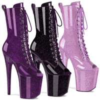 FLAMINGO-1041GP, Glitter Peep Toe Lace-up Ankle Boots By Pleaser USA