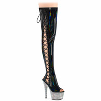 BEJEWELED-3052HG-7, Rhinestones Platform Side Lace-up Thigh High Boots