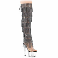 ADORE-3019C-RSF, 7" Black Fringe Rhinestones Over the Knee Boots