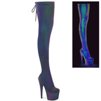 ADORE-3008REFL, 7 Inch Pull-on Thigh High Boots By Pleaser USA