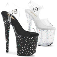 STARDANCE-808, 8 Inch Ankle Strap with Multi-Rhinestones Platform By Pleaser USA