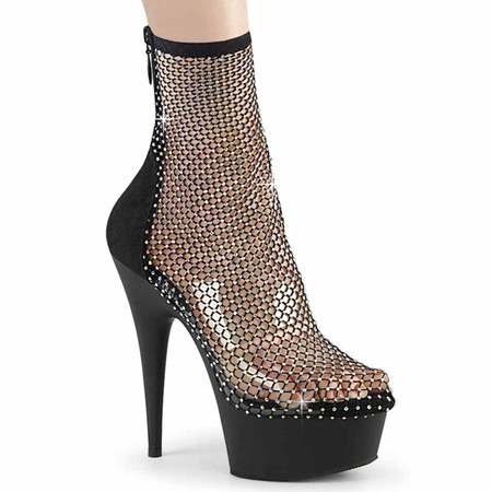 DELIGHT-1009, 6 Inch Rhinestones Mesh Ankle Boots