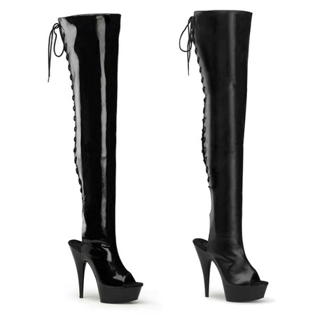 Pleaser  Delight-3017, 6 Inch Peep Toe Thigh High Boot with Lace