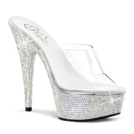 Pleaser | Bejeweled-601DM, 6 Inch Slide with Rhinestones Encrusted Bottom