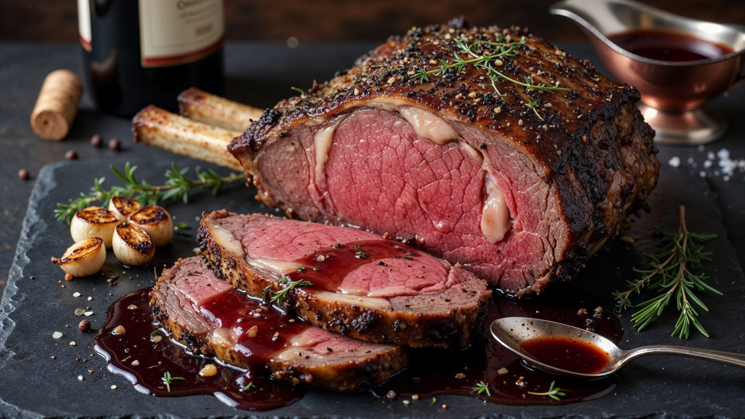 Prime rib with red-wine jus, pairing illustration