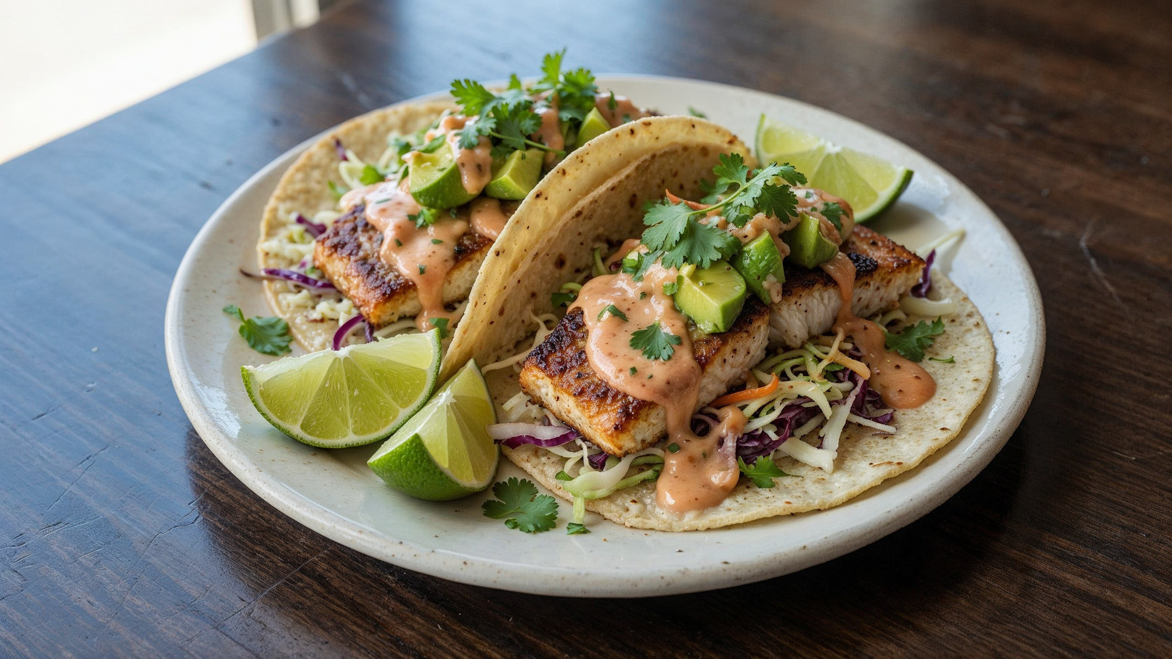 Fish tacos with cabbage slaw and lime, pairing illustration