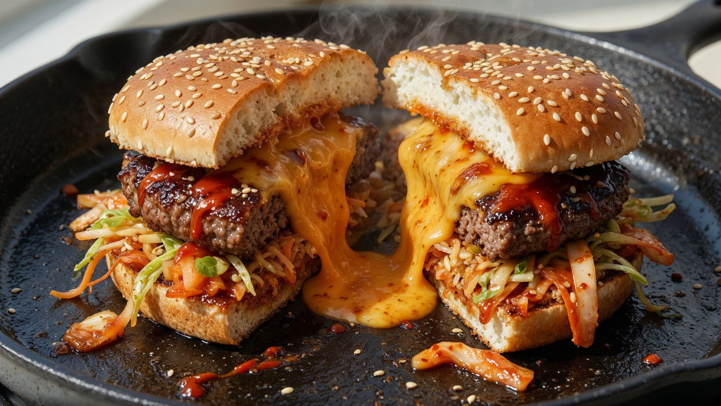 Korean Juicy Lucy burger, pairing illustration
